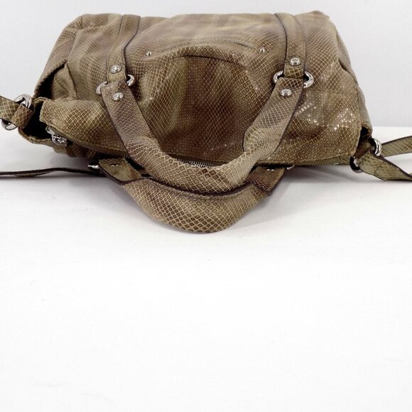 B. Makowsky Snake Embossed Leather Shoulder Handbag Brown Multi Leather - Picture 5 of 12